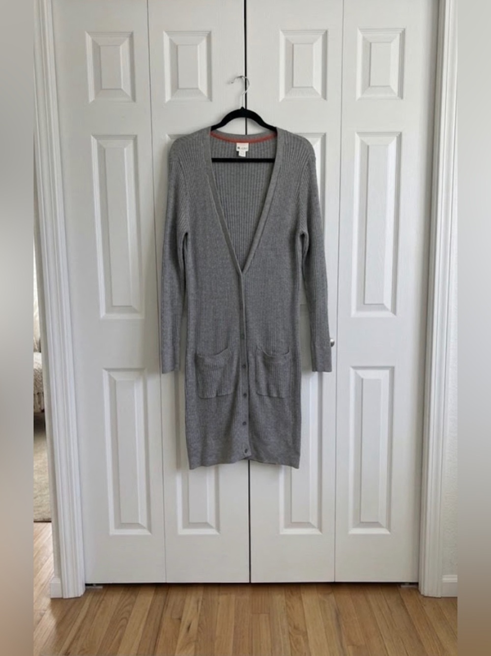 STYLUS Grey Ribbed Longline Button-Front Cardigan